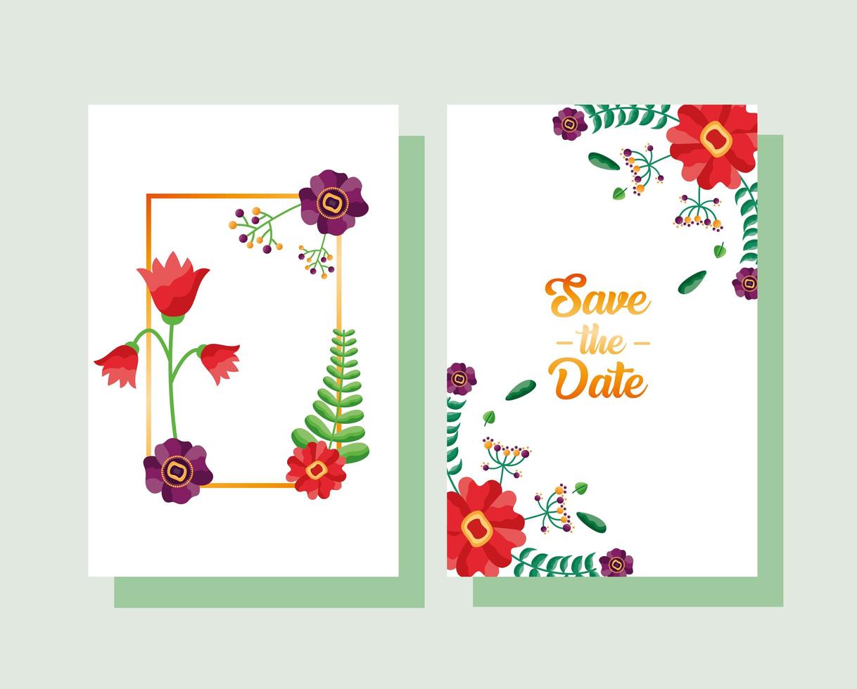 enregistrer le jeu de cartes de mariage floral date vecteur