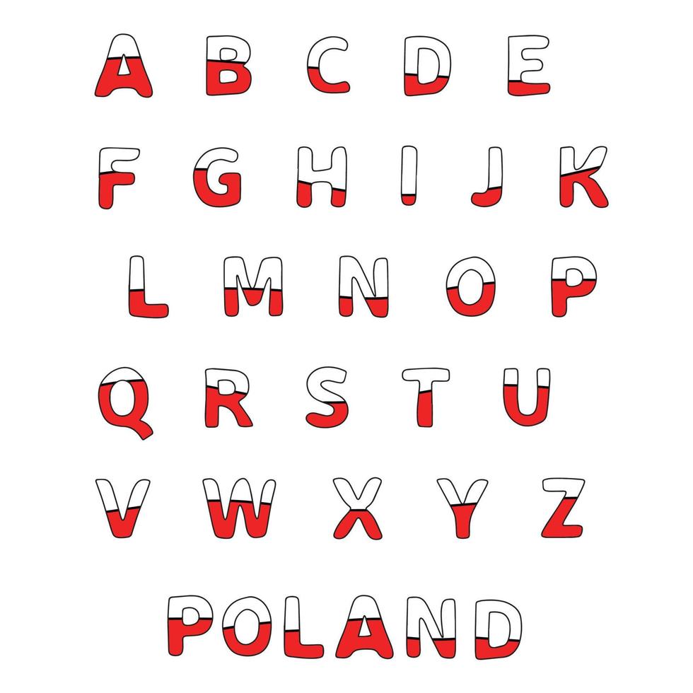 main dessiner alphabet avec deux couleurs, blanc et rouge. illustration vectorielle. vecteur
