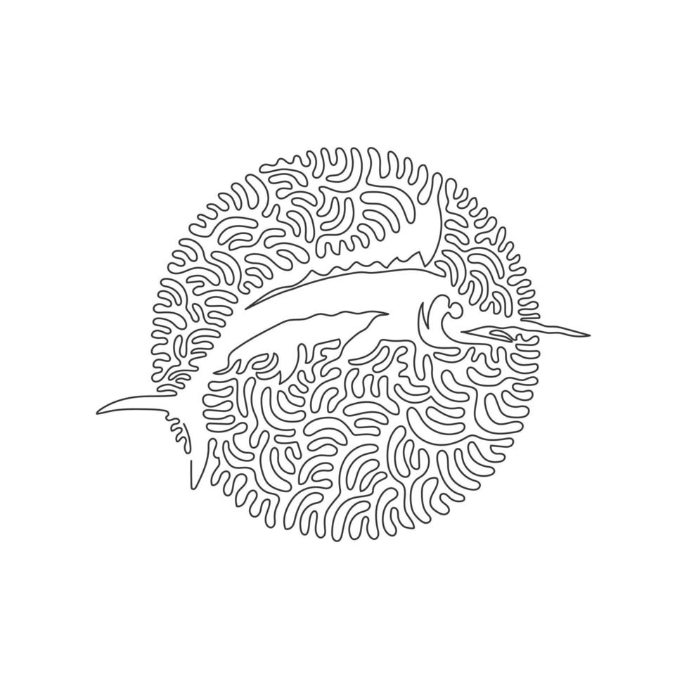 dessin en ligne continue à tourbillon unique de l'art abstrait de la longue nageoire dorsale du marlin. dessin en ligne continue conception graphique style d'illustration vectorielle du nageur océanique le plus rapide de marlin pour l'icône, le signe, le symbole vecteur