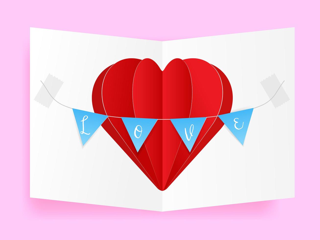coeur d'amour carte de voeux saint valentin, papier craft de forme de coeur et drapeau avec lettres d'amour vecteur
