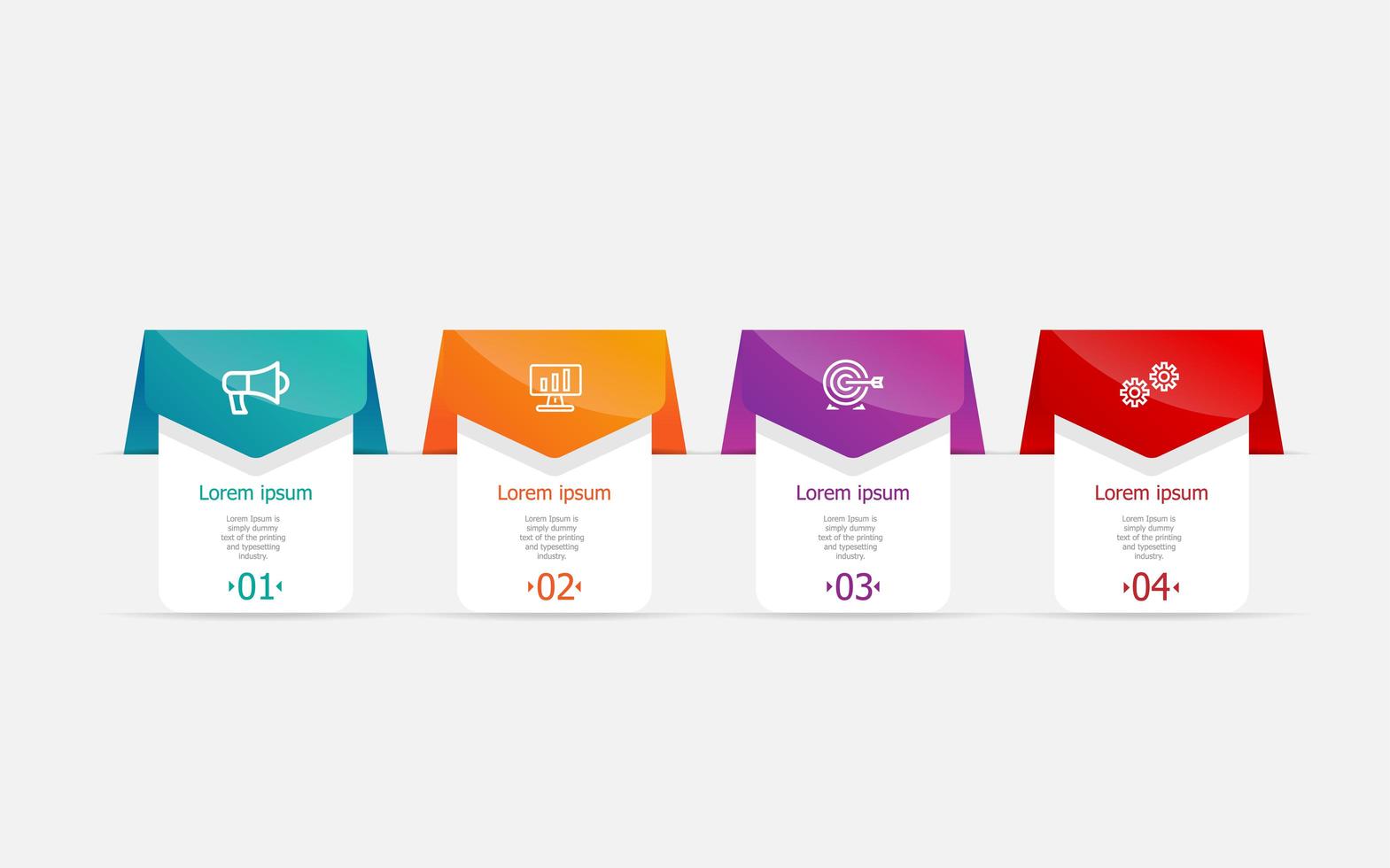 infographie horizontale abstraite 4 étapes pour les affaires et la présentation vecteur