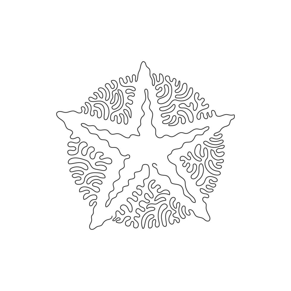 dessin d'une seule ligne bouclée d'art abstrait mignon d'étoile de mer. ligne continue dessiner illustration vectorielle de conception graphique d'étoile de mer, bel animal marin pour icône, symbole, logo, art imprimable boho vecteur