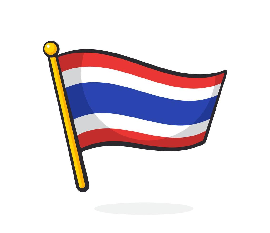 illustration de dessin animé du drapeau de la thaïlande sur flagstaff vecteur