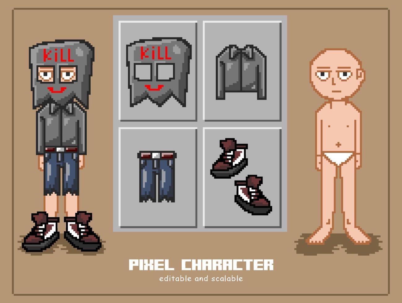 pixel art killer modifiable partie par partie vecteur