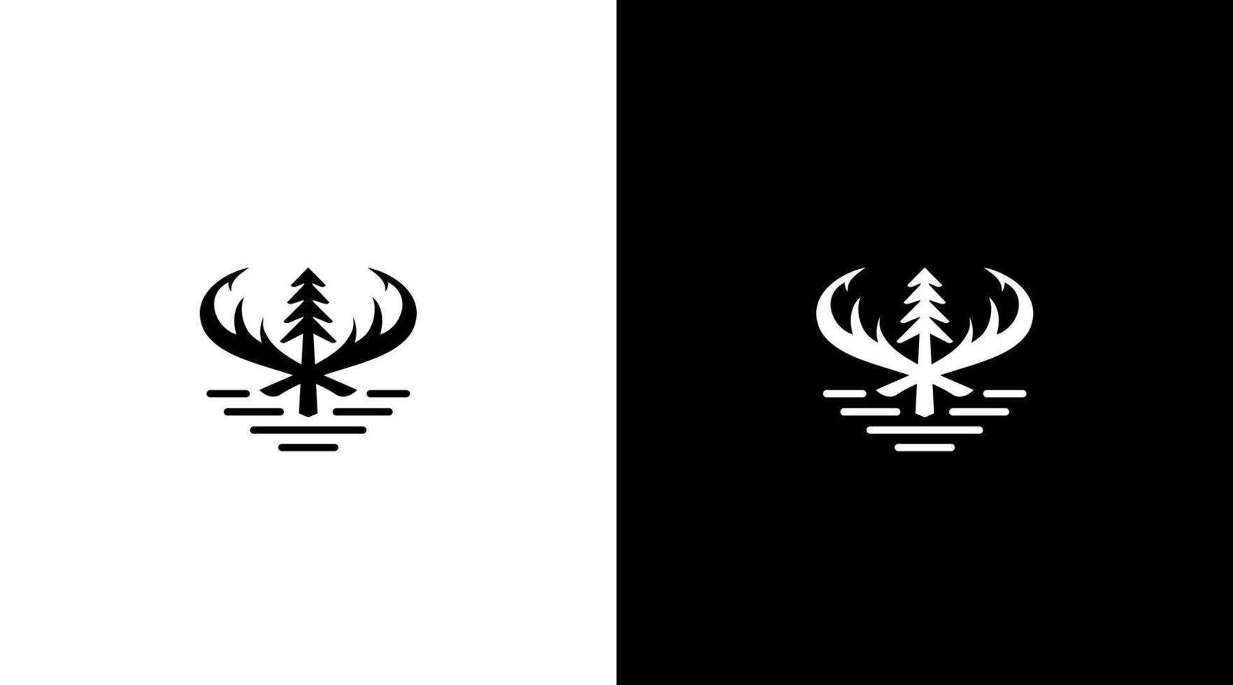 chasseur logo monogramme forêt aventure noir et blanc icône illustration style conceptions modèles vecteur