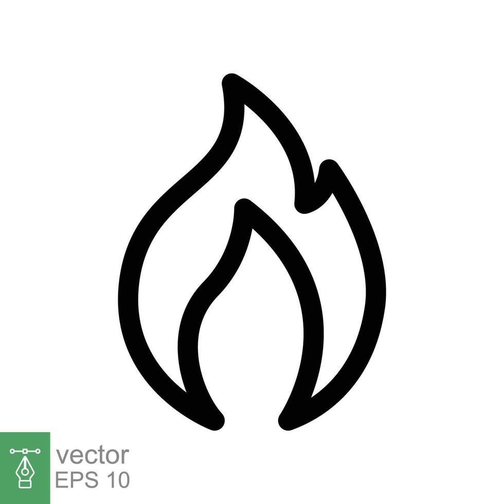 icône de ligne de flamme de feu. style de contour simple. symbole de la passion, logo inflammable, gril, chaleur, chaud, concept d'avertissement de brûlure, panneau lumineux. conception d'illustration vectorielle isolée sur fond blanc. ep 10. vecteur