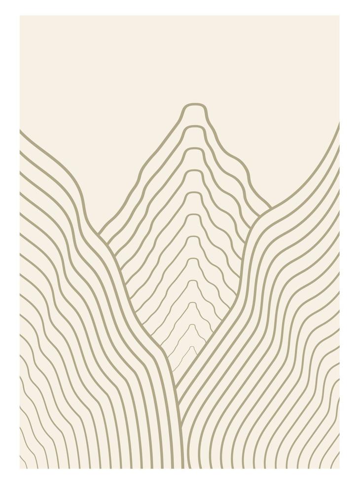 affiche de paysage linéaire esthétique abstraite. arrière-plan bohème moderne avec montagnes à rayures, décoration murale minimaliste. impression d'art vectoriel