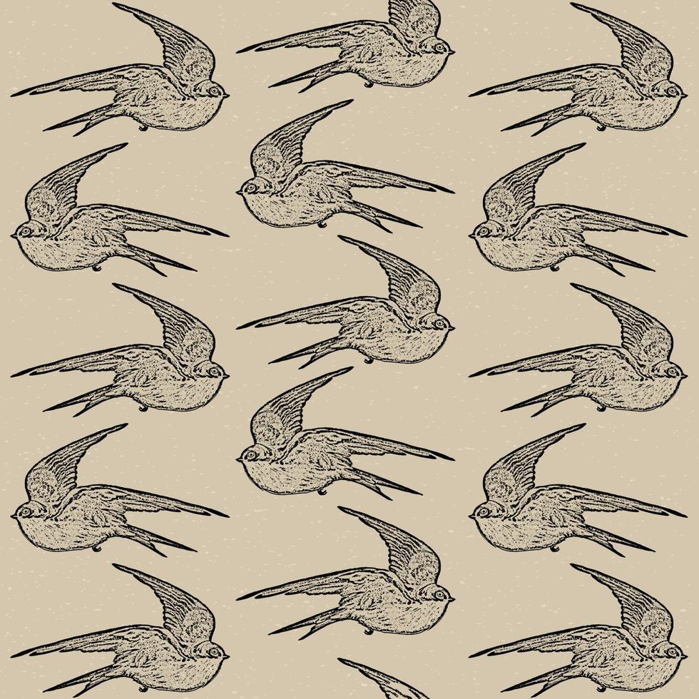 motif de croquis d'oiseaux dessinés à la main de style gravure. hirondelles noires sur fond. illustration de la faune vectorielle. modèle pour textiles de luxe, papier vecteur