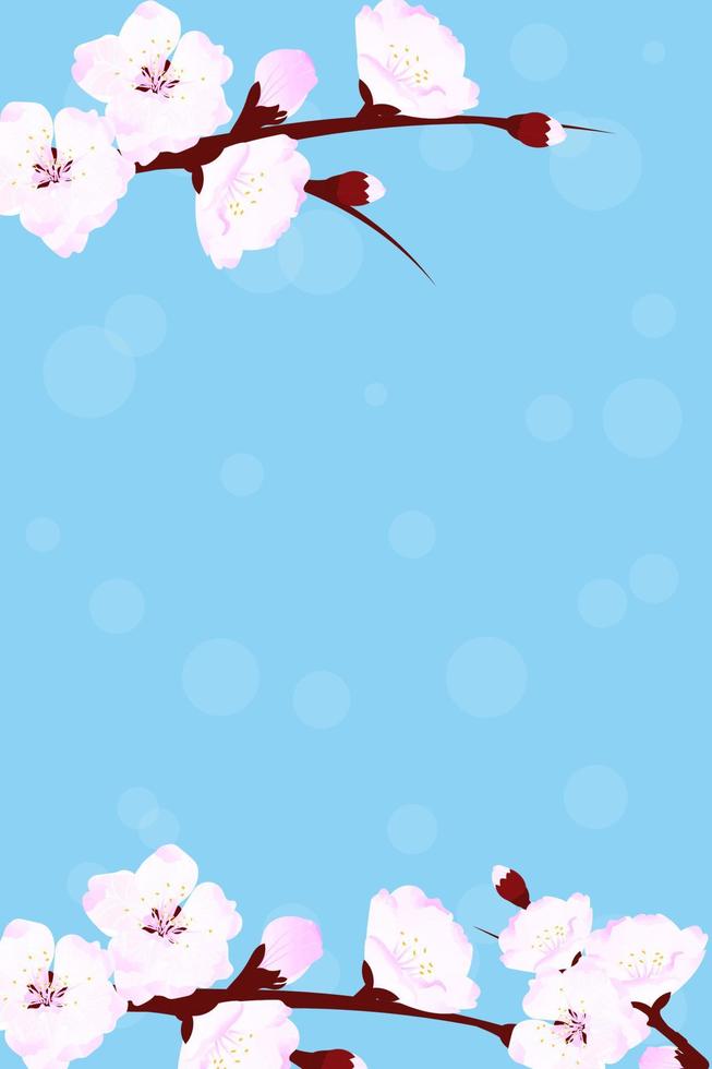 modèle vertical avec fleur de cerisier, fleurs de printemps. illustration vectorielle rétro. place pour votre texte. conception d'invitation, bannière, carte, affiche, dépliant vecteur