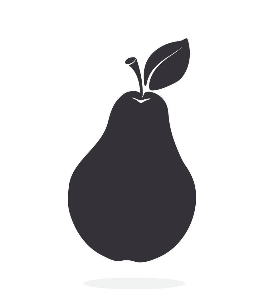 icône silhouette de poire avec tige et feuille vecteur