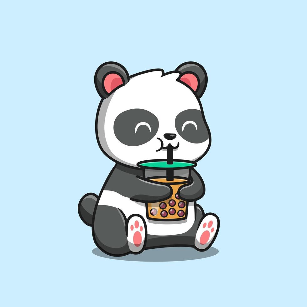 panda mignon sirotant une illustration d'icône vectorielle de dessin animé de thé au lait boba. concept d'icône d'aliments pour animaux isolé vecteur premium. style de dessin animé plat