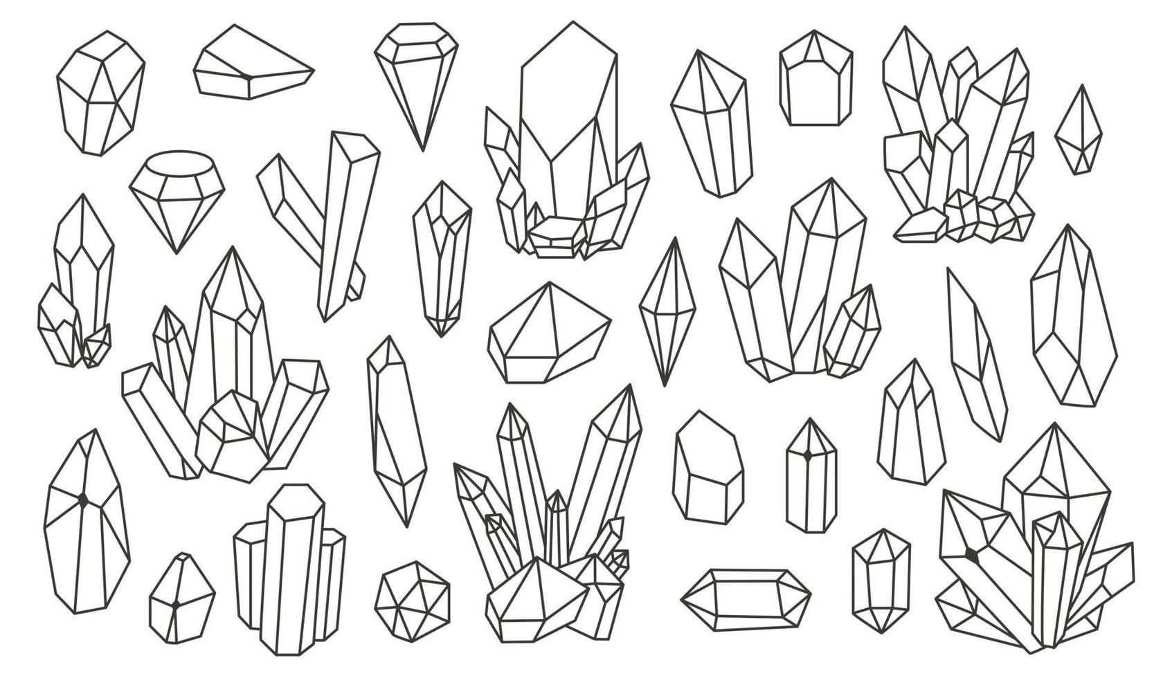 ensemble de minéraux géométriques, cristaux, gemmes. formes géométriques dessinées à la main. arrière-plans et logotypes rétro hipster à la mode vecteur