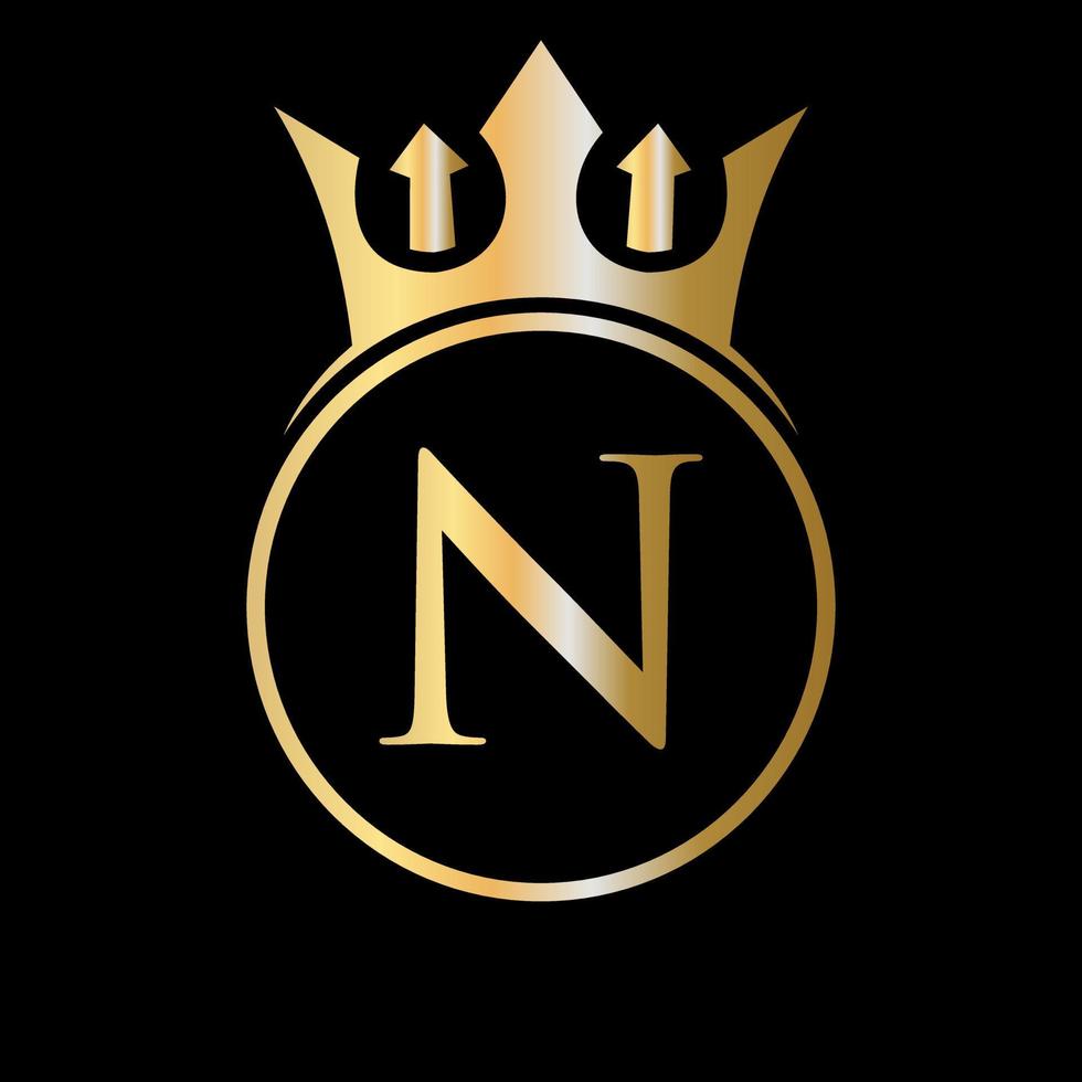 logo de luxe lettre n couronne. logo de la couronne pour la beauté, la mode, l'étoile, le signe élégant vecteur