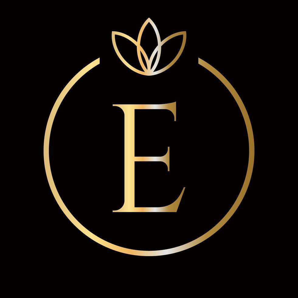 lettre e initiale luxe, beauté, logo monogramme d'ornement pour mariage, mode, bijoux, boutique, modèle floral et botanique vecteur