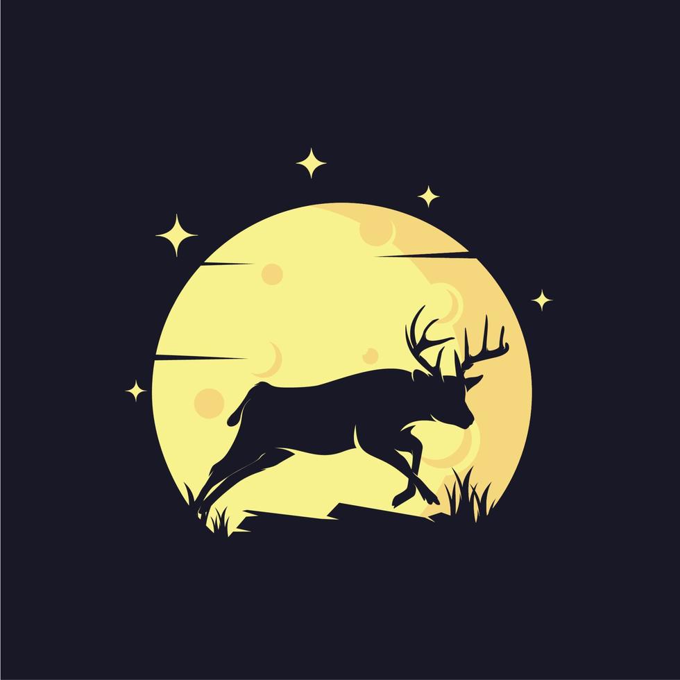 silhouette de cerf avec des modèles de conception de logo de fond de lune vecteur