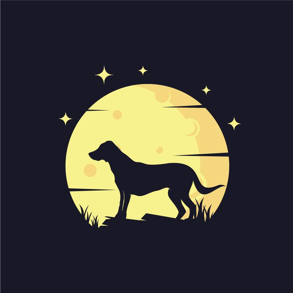 chien avec modèle de logo de fond de lune jaune vecteur