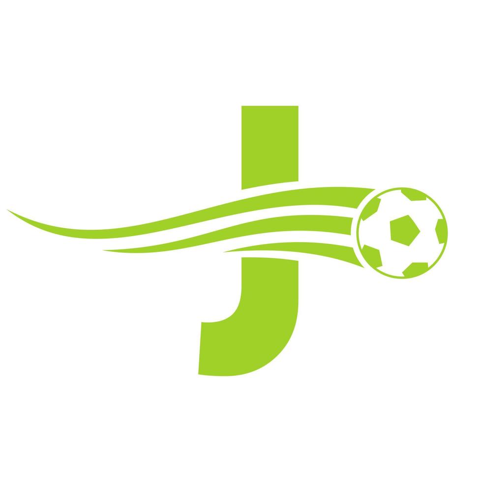 logo de football de football sur le signe de la lettre j. concept d'emblème de club de football d'icône d'équipe de football vecteur