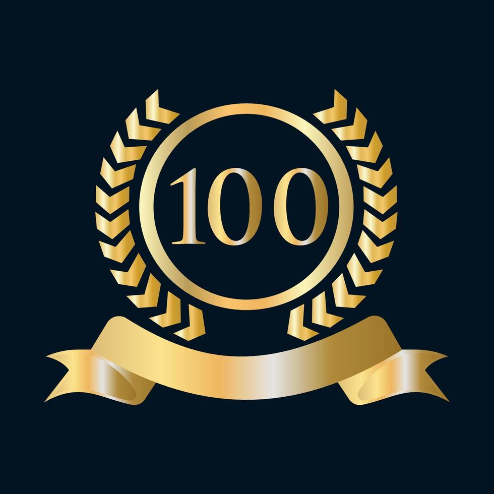 Modèle or et noir de célébration du 100e anniversaire. élément de logo de crête héraldique or style luxe vecteur de laurier vintage