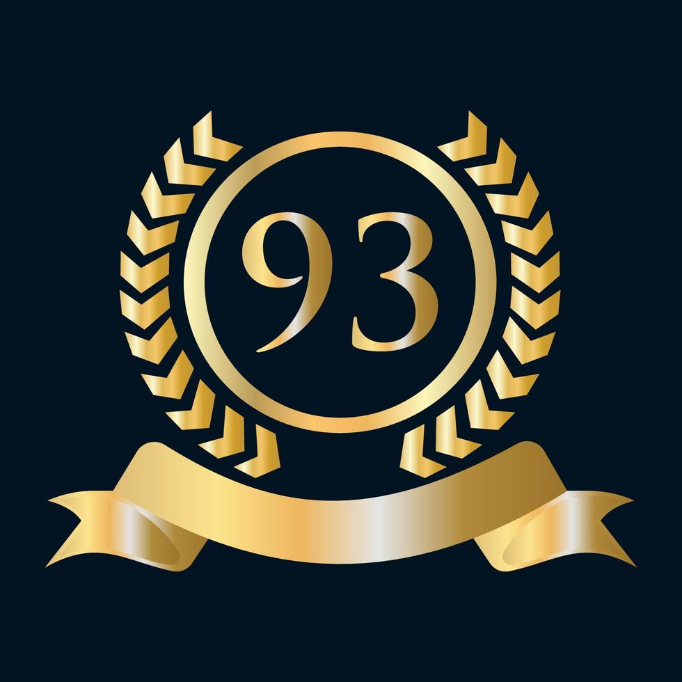 Modèle or et noir de célébration du 93e anniversaire. élément de logo de crête héraldique or style luxe vecteur de laurier vintage