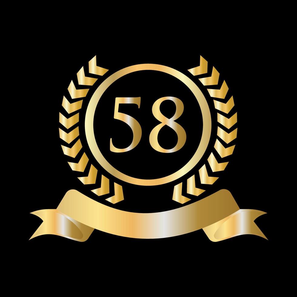 Modèle or et noir de célébration du 58 anniversaire. élément de logo de crête héraldique or style luxe vecteur de laurier vintage