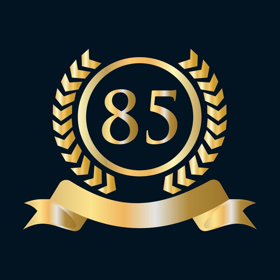 Modèle or et noir de célébration du 85e anniversaire. élément de logo de crête héraldique or style luxe vecteur de laurier vintage