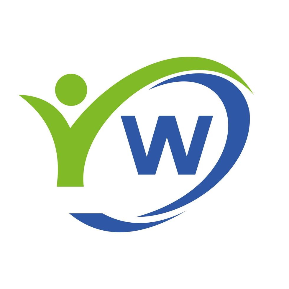 lettre initiale w logo, conception médicale avec symbole humain vecteur