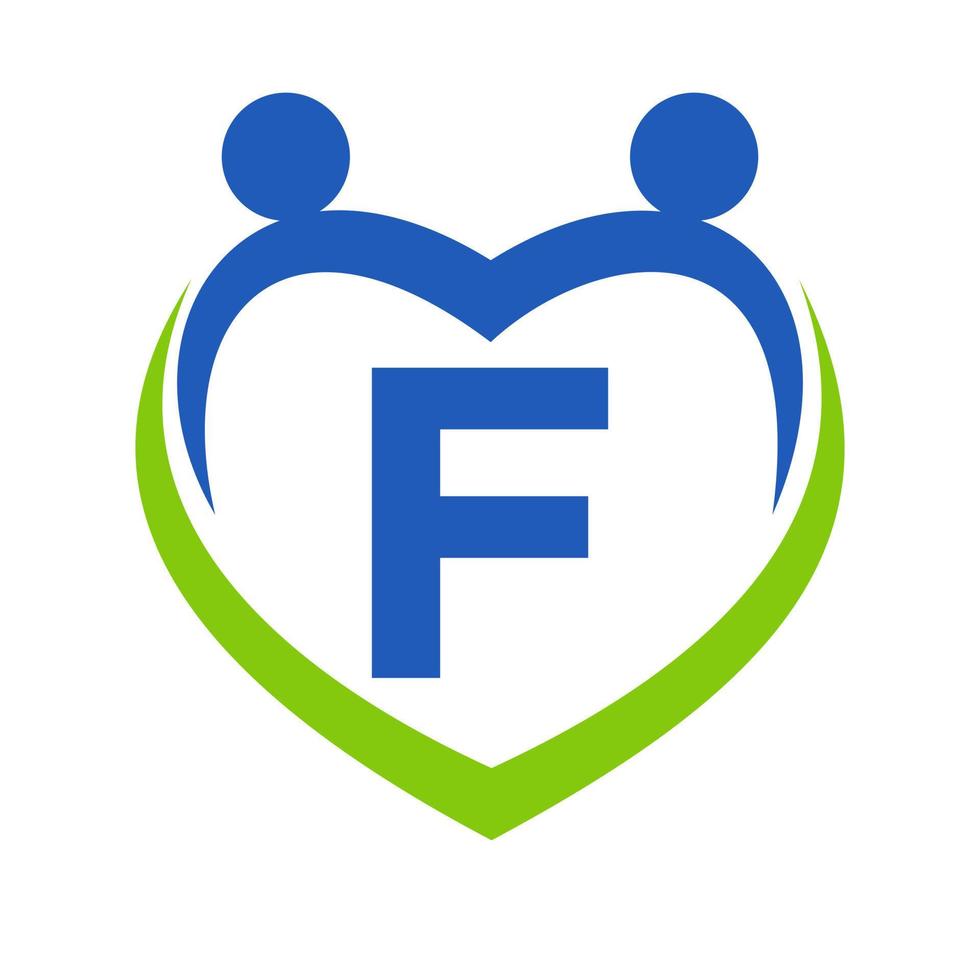 signe de soins de santé sur le modèle de lettre f. création de logo d'unité et de travail d'équipe. logotype de fondation caritative et de dons vecteur