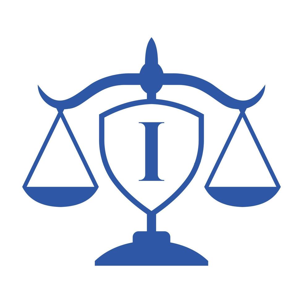 création de logo de cabinet d'avocats sur la lettre i avec signe de bouclier. logo de droit, avocat et justice, avocat, juridique, service d'avocat, cabinet d'avocats, modèle de logo à l'échelle vecteur