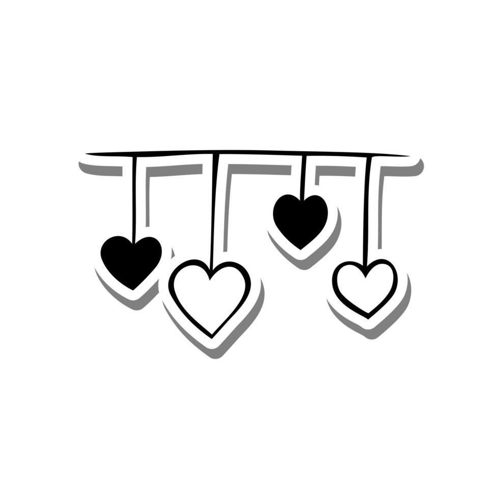doodle coeurs de ligne mobile sur silhouette blanche et ombre grise. illustration vectorielle thème de la saint-valentin pour la décoration ou tout design. vecteur
