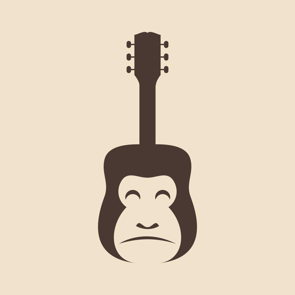 nature musique visage singe primate guitare logo design vecteur icône illustration modèle