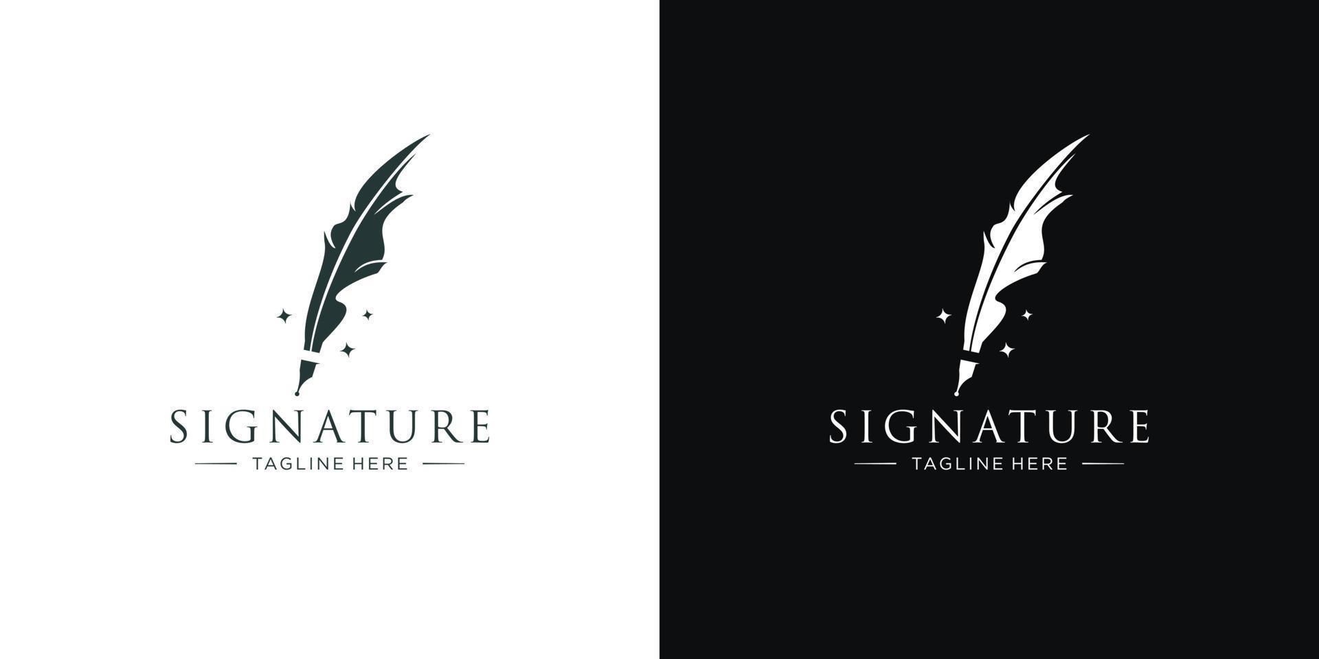 création de logo d'écrivain classique. plume de logo d'auteur avec combinaison de livre. vecteur
