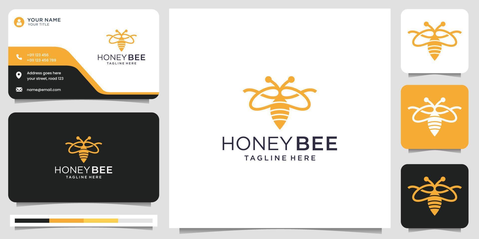 vecteur de logo d'animaux d'abeille de miel. style de ligne logo abeille avec modèle de carte de visite.