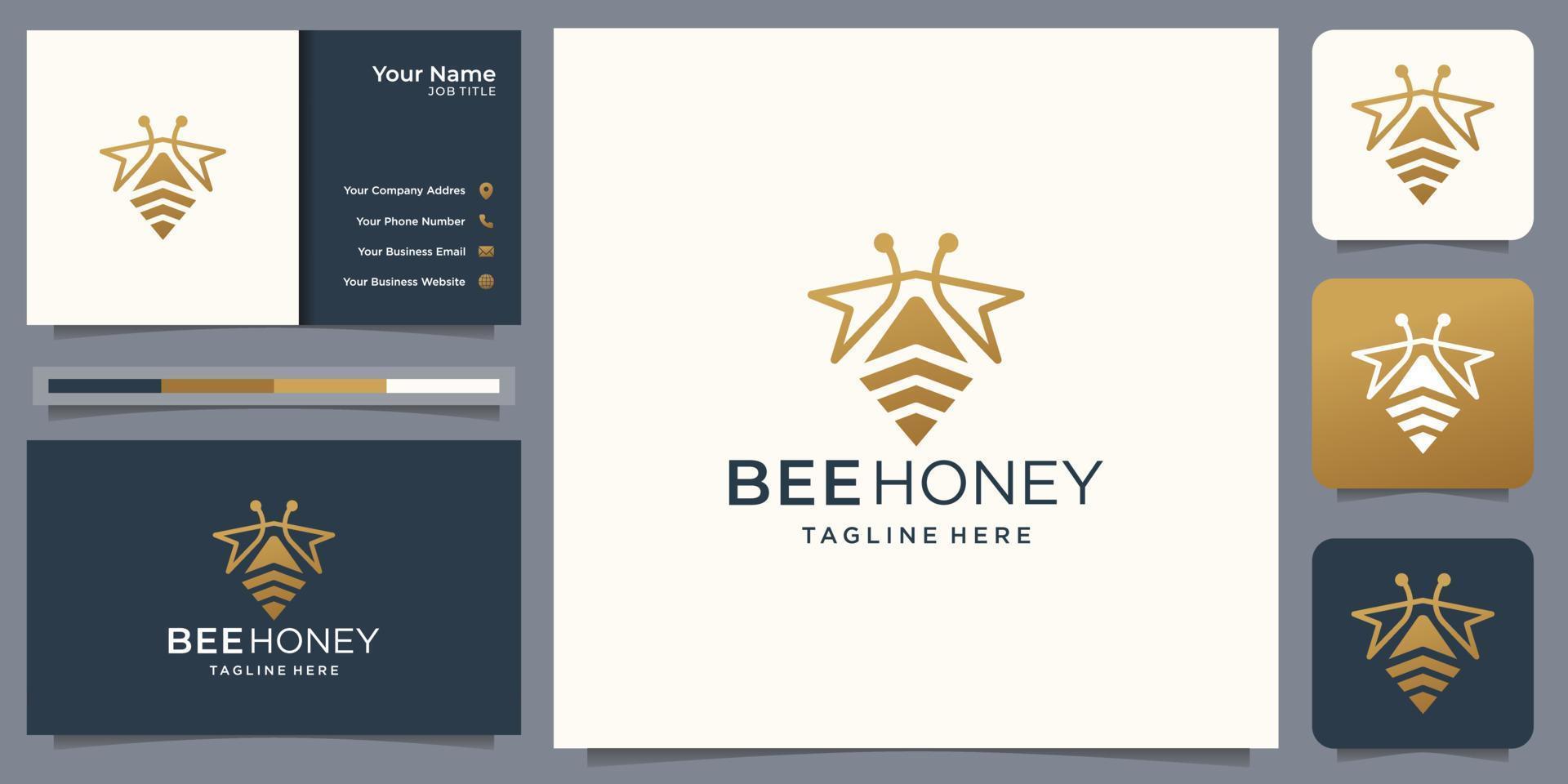 vecteur créatif de logo d'animaux d'abeille de miel. style de ligne logo abeille avec modèle de carte de visite.