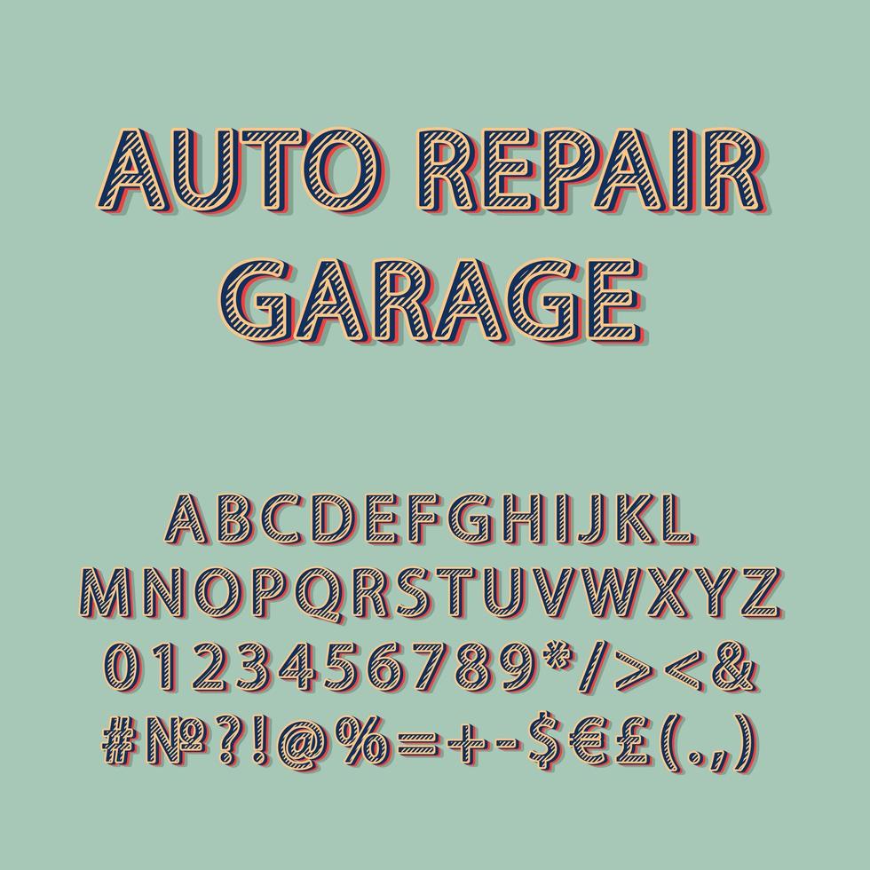 garage réparation automobile vintage 3d vector alphabet ensemble