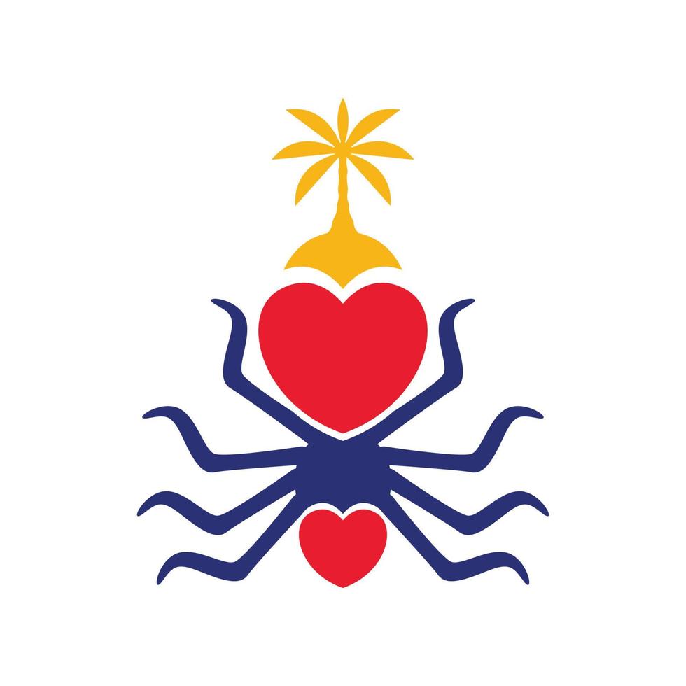 araignée avec amour et cocotiers habitudes de la nature conception de logo coloré modèle d'illustration d'icône vectorielle vecteur