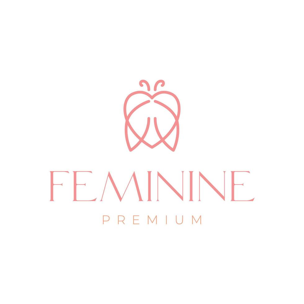 amour féminin coeur insecte aile ligne minimale logo design vecteur icône illustration modèle