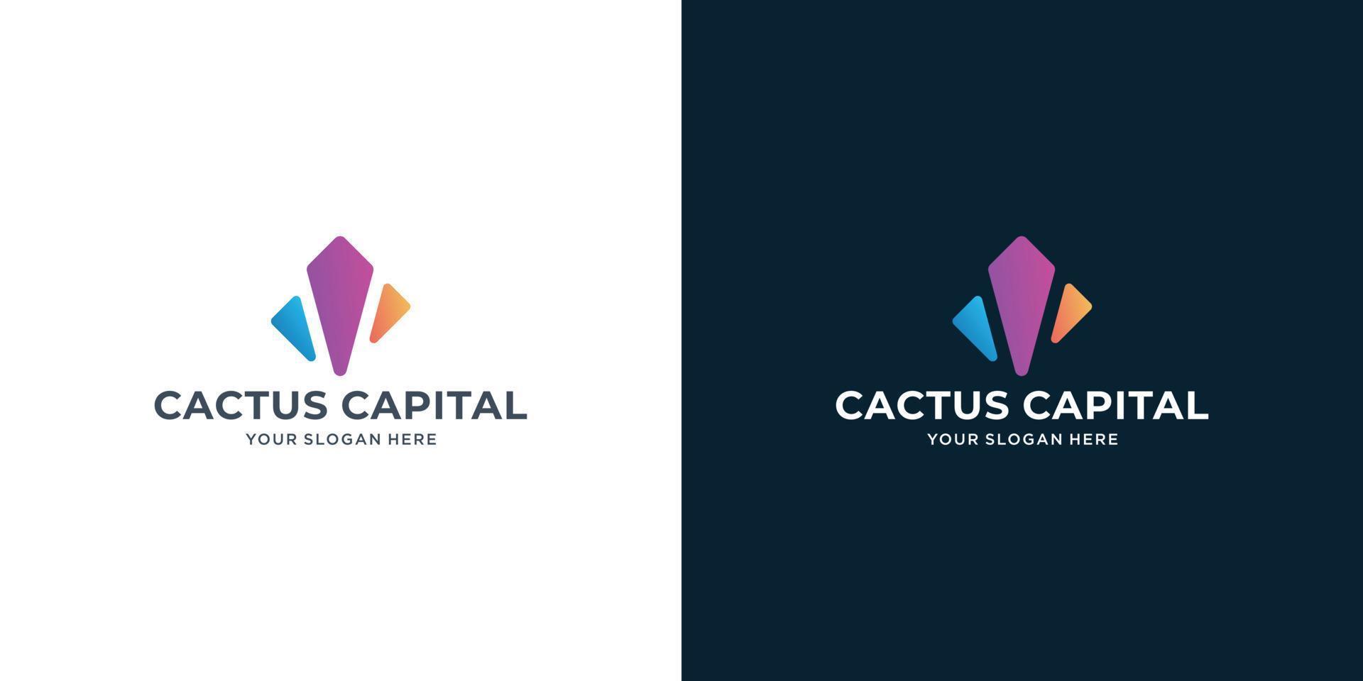 modèle de conception de logo capital cactus. inspiration de logo de cactus moderne coloré vecteur