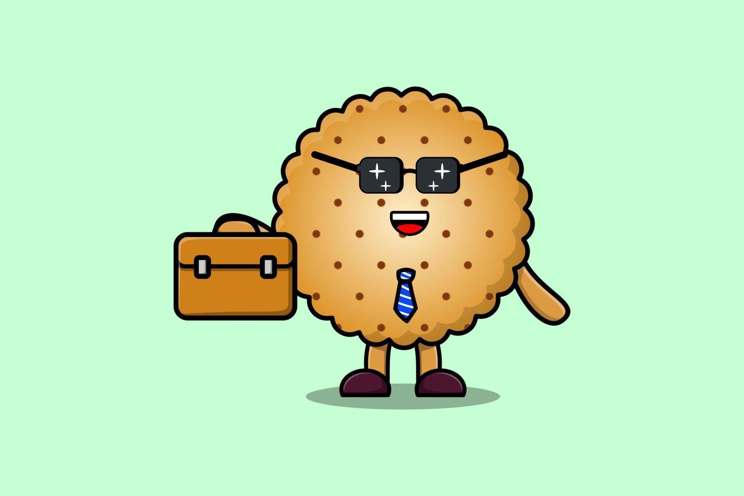 mignon, dessin animé, biscuits, homme affaires, tenue, valise vecteur