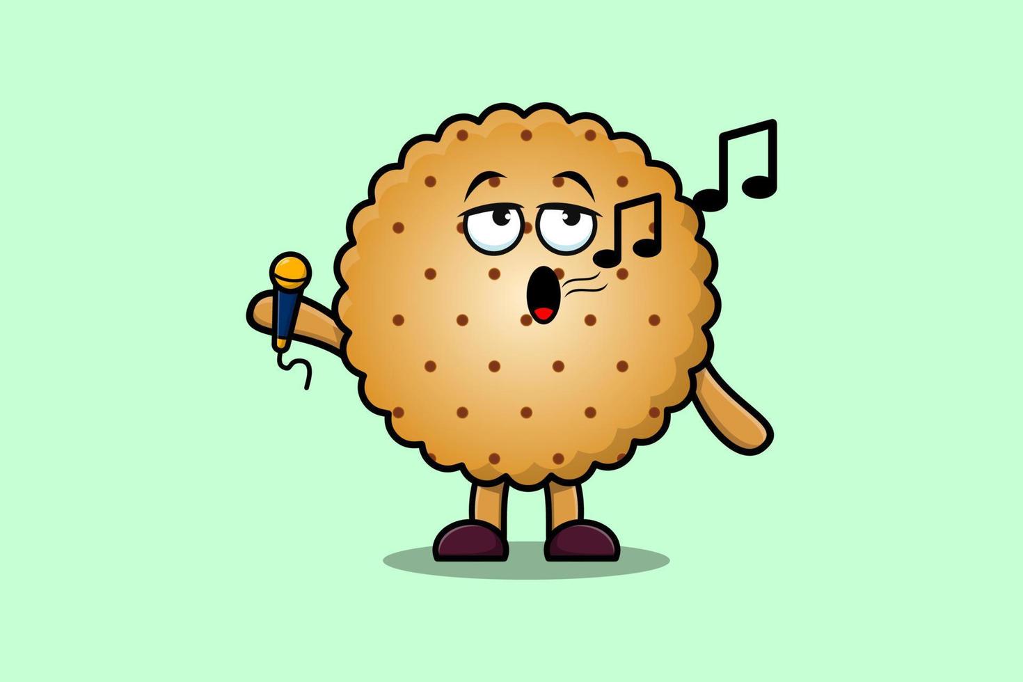 personnage de chanteur de biscuits de dessin animé mignon tenant un micro vecteur