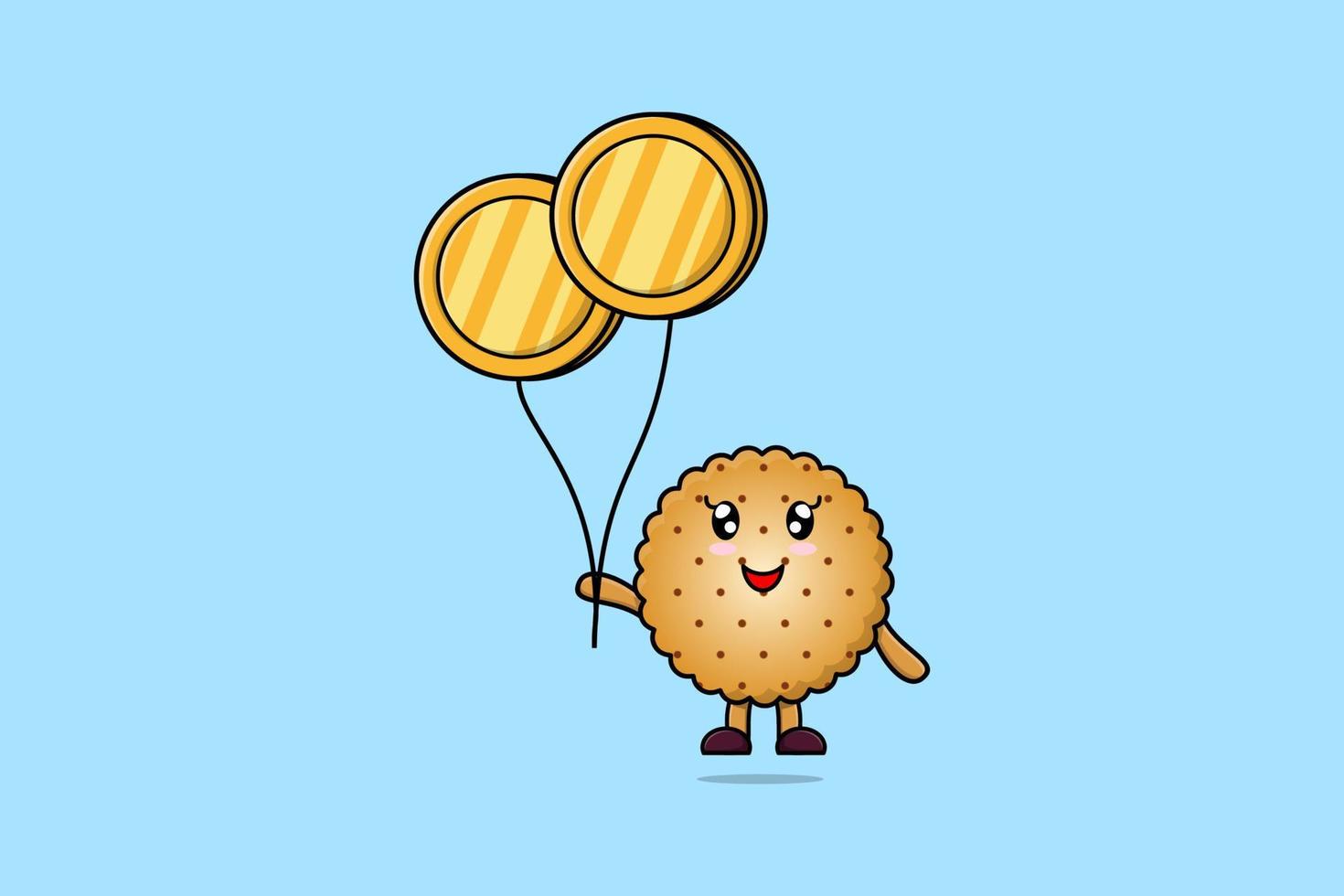biscuits de dessin animé mignon flottant avec ballon de pièce vecteur