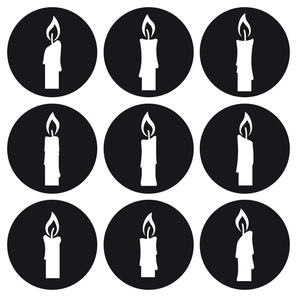 ensemble d'icônes de bougies. blanc sur fond noir vecteur