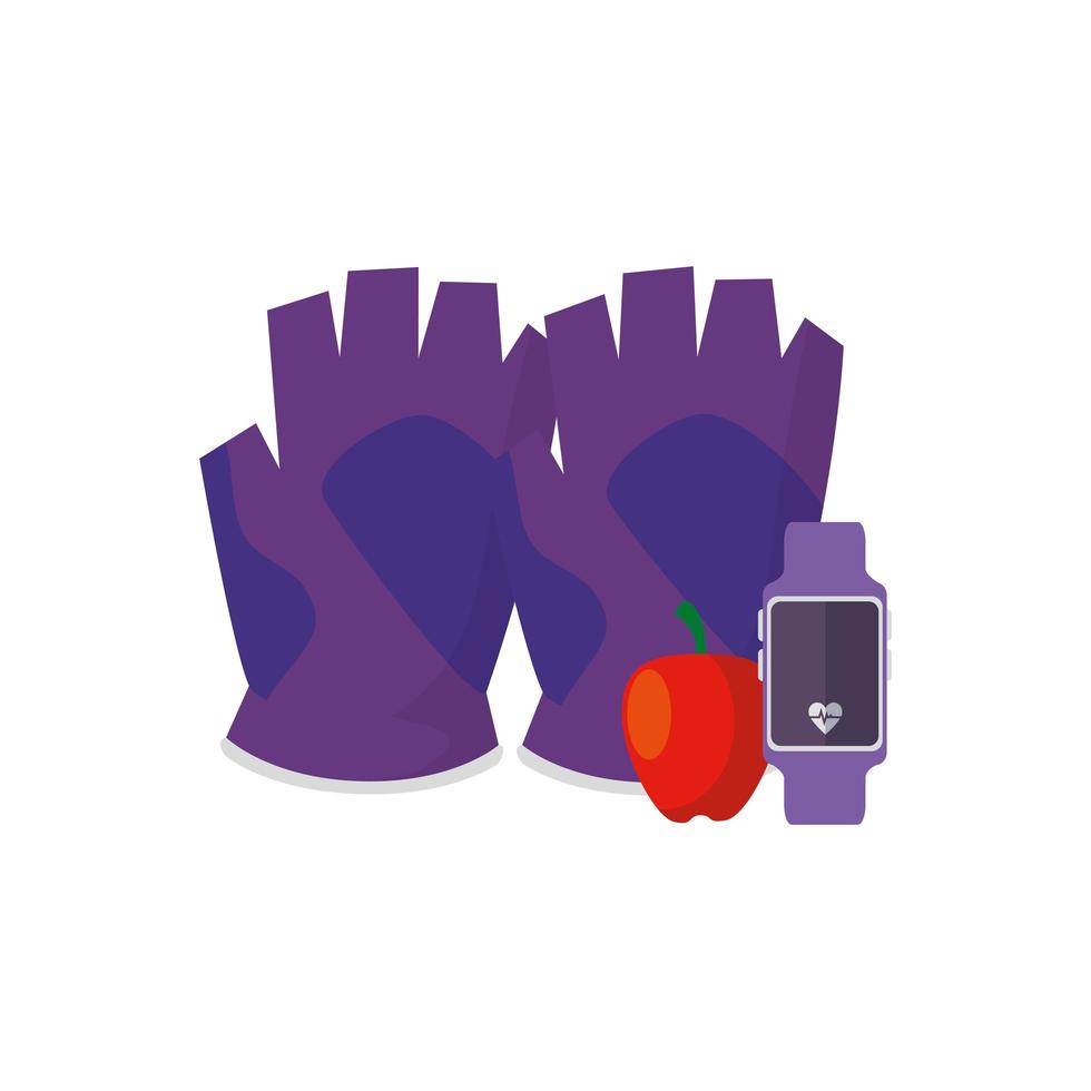 sport smartwatch avec gant sans doigts et pomme vecteur