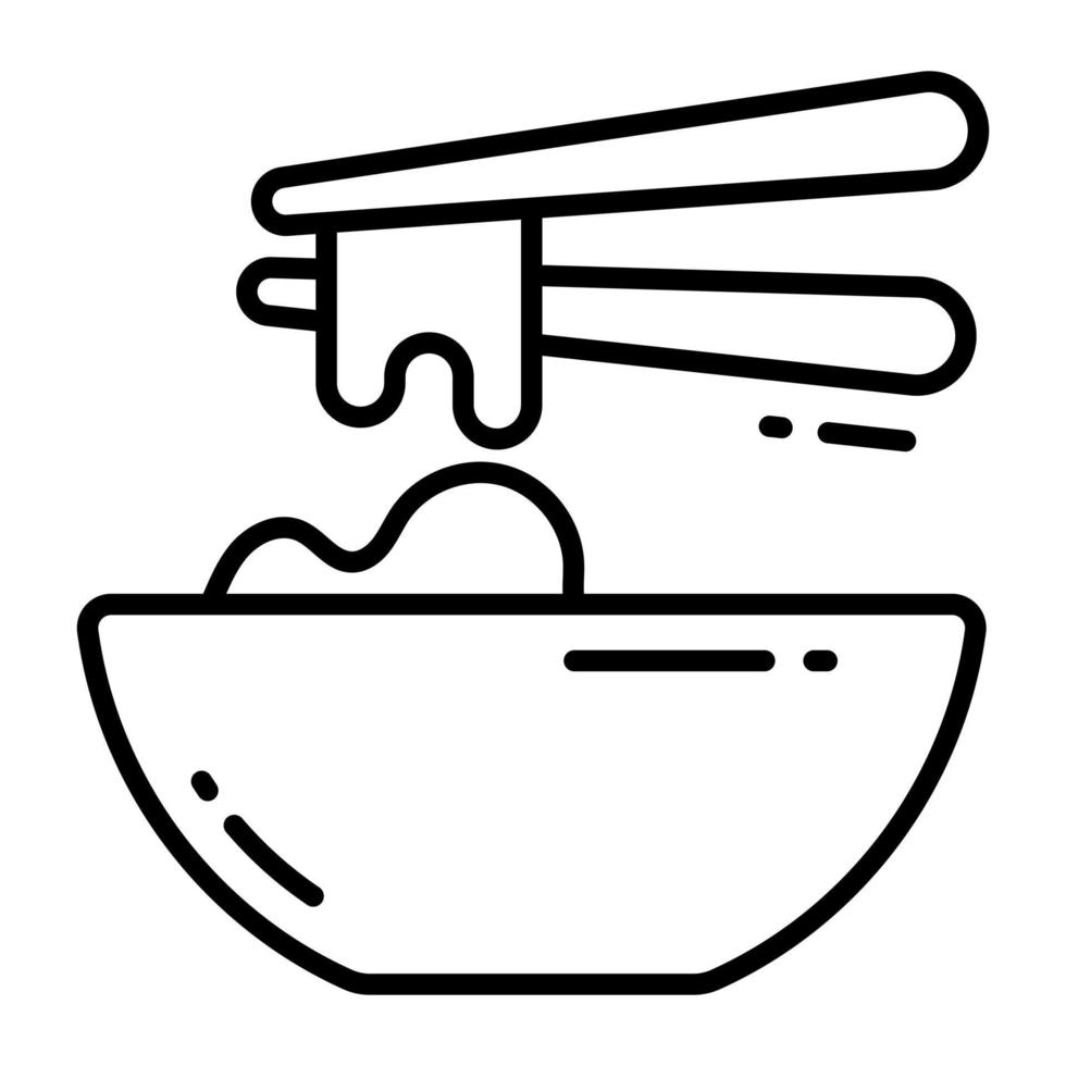 bol de nouilles avec style branché d'icône de vecteur de baguettes