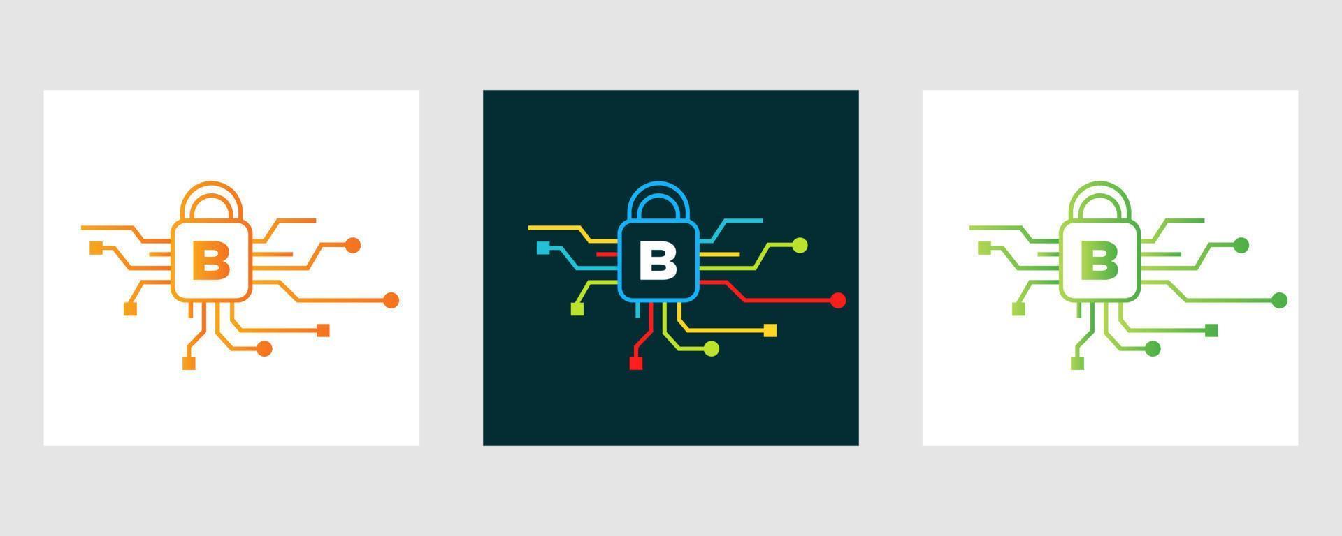 lettre b logo de cybersécurité. signe de sécurité Internet, cyber protection, technologie, symbole de la biotechnologie vecteur