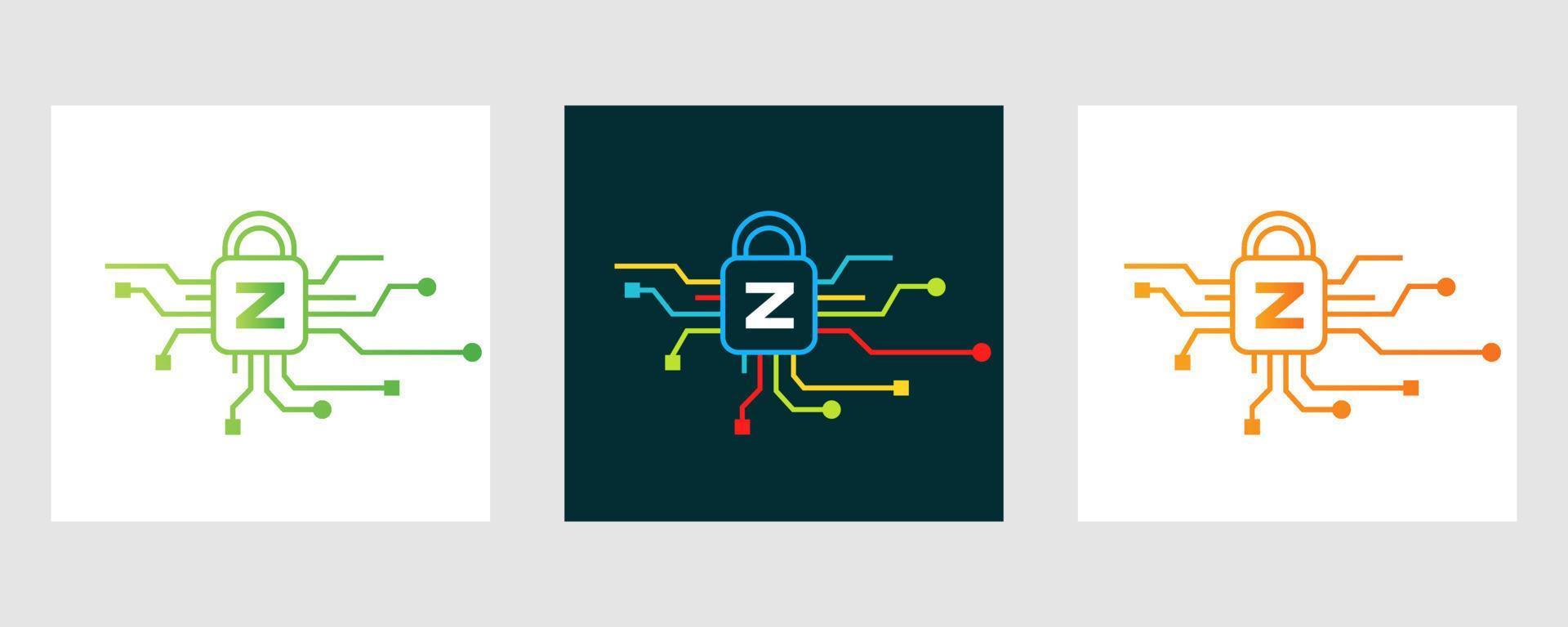 lettre z logo de cybersécurité. signe de sécurité Internet, cyber protection, technologie, symbole de la biotechnologie vecteur