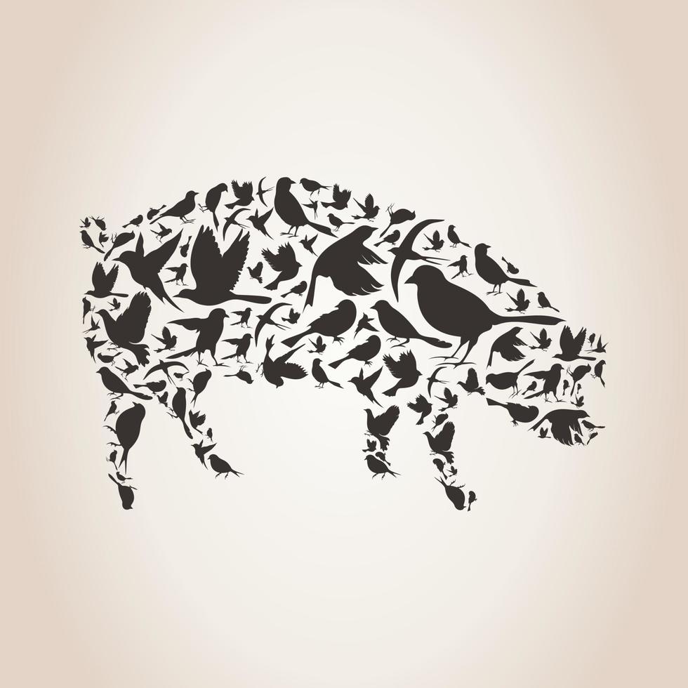 cochon sur fond gris et glands verts. une illustration vectorielle vecteur