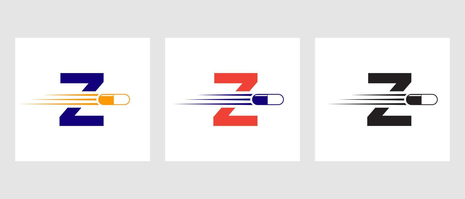 logo de médecine lettre z. concept de logotype médical avec symbole de piles de médicaments vecteur