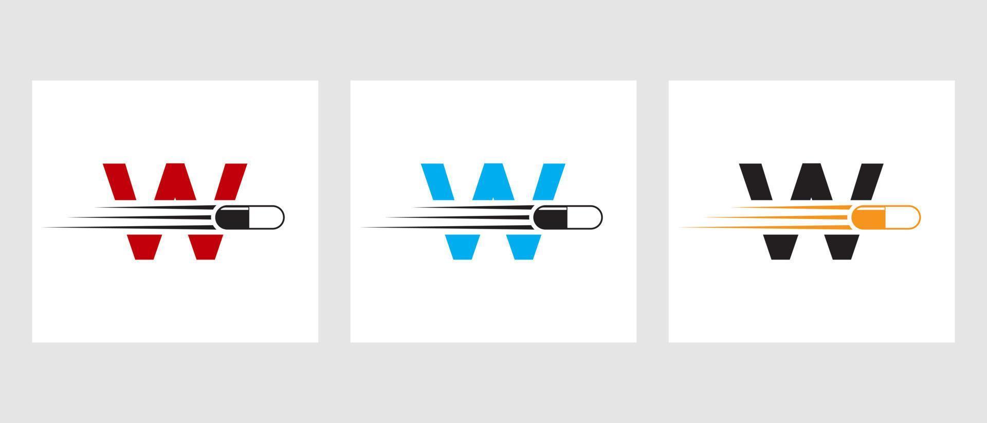 lettre w médecine logo. concept de logotype médical avec symbole de piles de médicaments vecteur