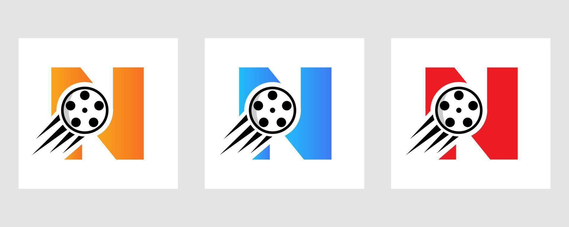 concept de logo de film lettre n avec bobine de film pour signe média, symbole de réalisateur de film vecteur