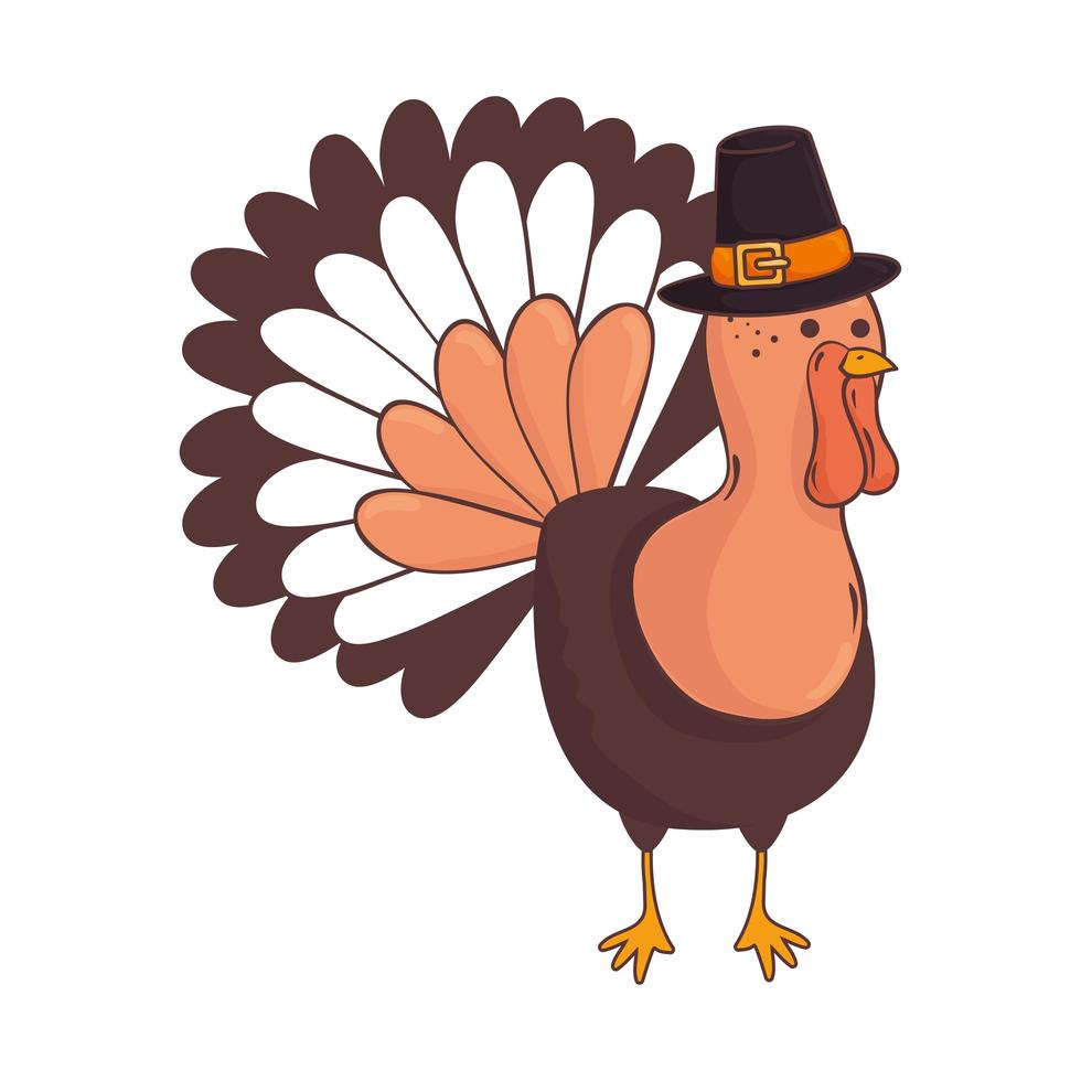 animal de dinde de Thanksgiving avec personnage de chapeau de pèlerin vecteur